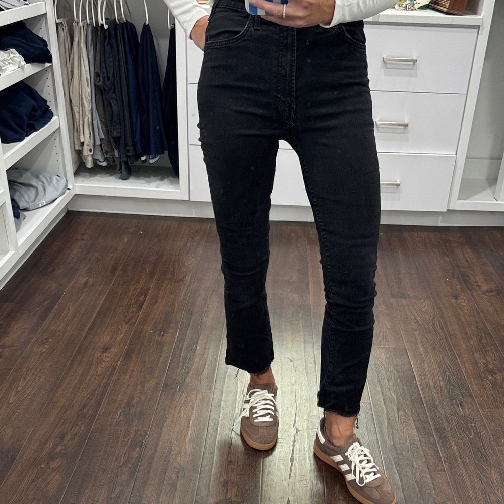 MOTHER Black High-Waisted Jeans The Hustler Ankle Fray 27